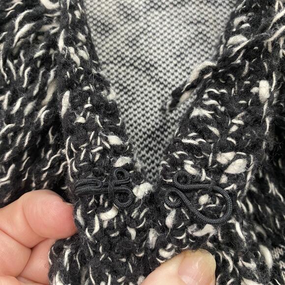 Chicos Cardigan Sweater Size 2 Large Wool Silk Blend Fringe Boho Artsy Chunky - Picture 10 of 11